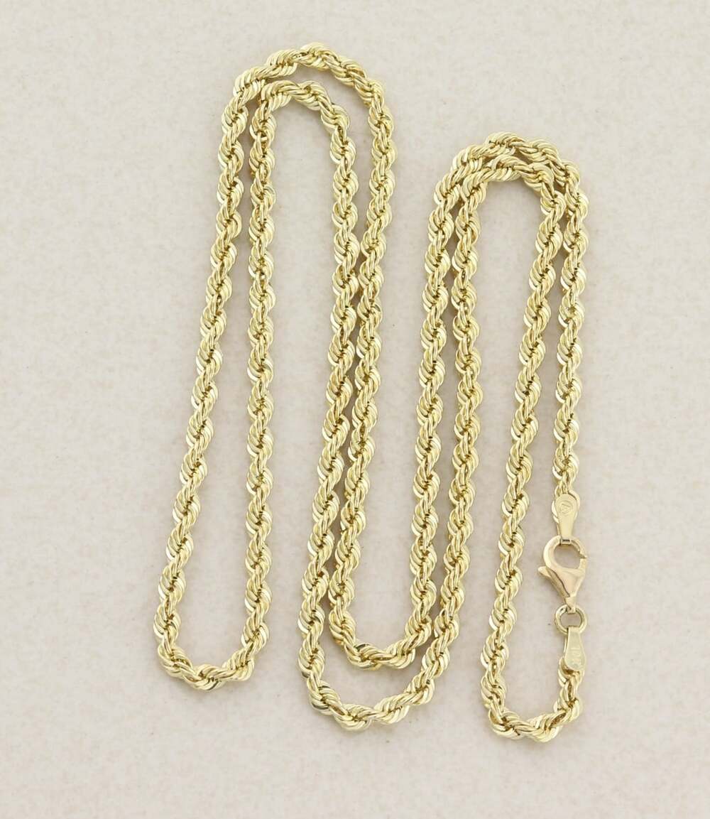 10k Yellow Gold Hollow Lightweight Rope Chain Necklace 24" Chain Womens or Mens